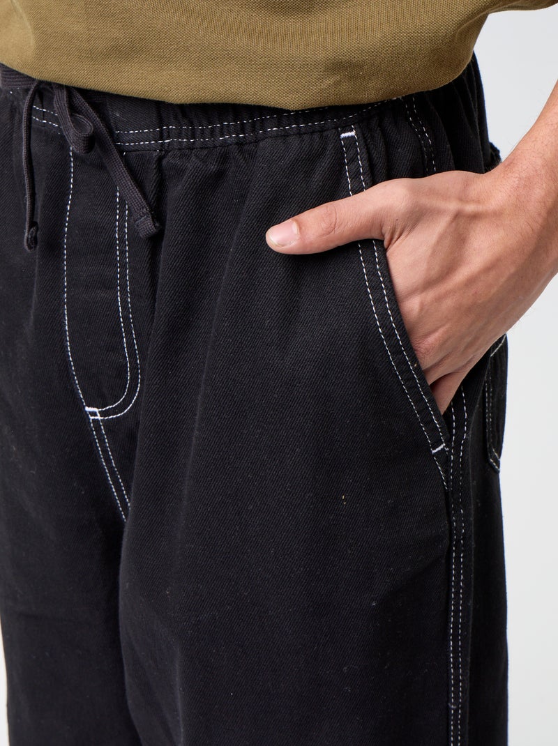 Denim broek met elastische taille Zwart - Kiabi