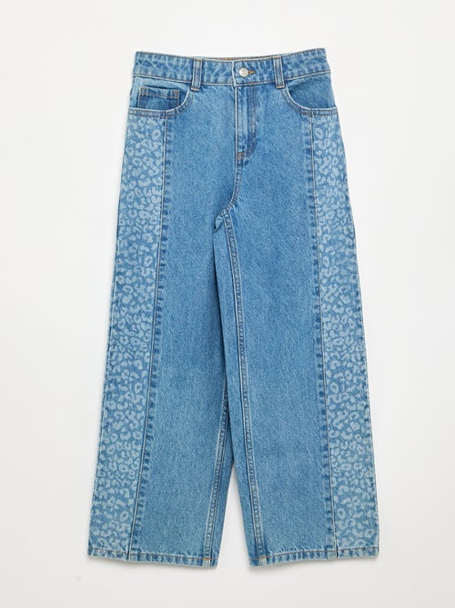 Denim broek met geprinte inzetten - Kiabi