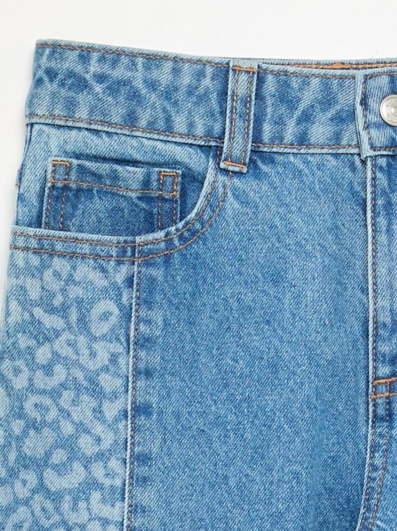 Denim broek met geprinte inzetten Blauw - Kiabi