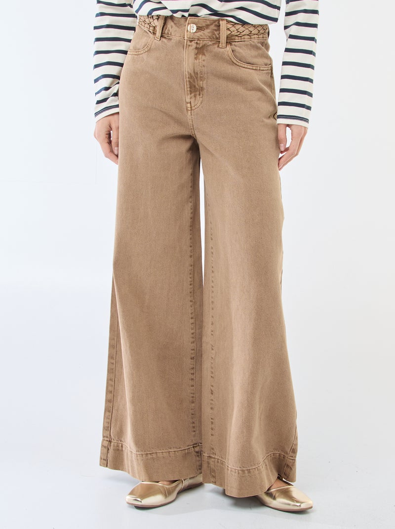 Denim broek met hoge taille en wijde pijpen Bruin - Kiabi