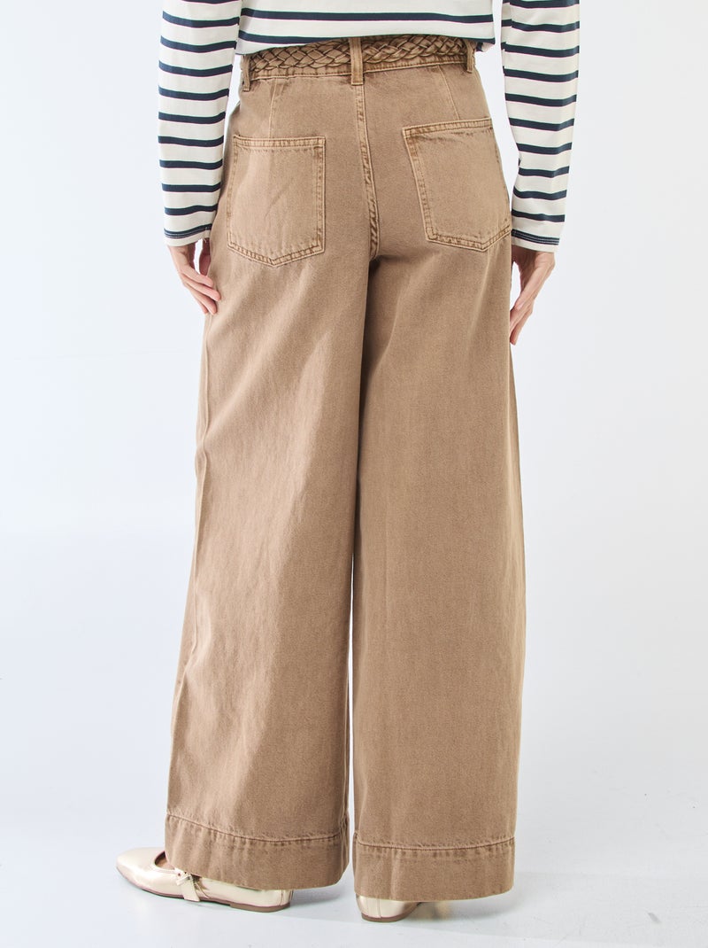 Denim broek met hoge taille en wijde pijpen Bruin - Kiabi