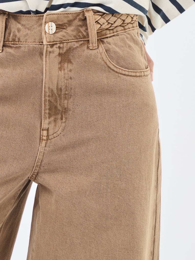 Denim broek met hoge taille en wijde pijpen Bruin - Kiabi