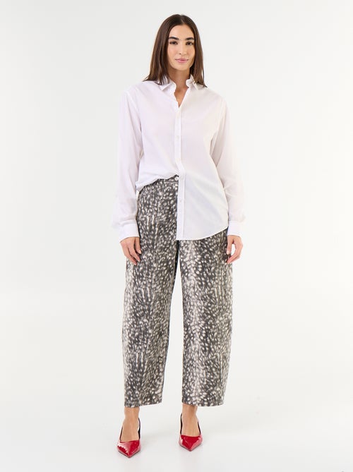 Denim broek met motief in ballonmodel en hoge taille - Kiabi