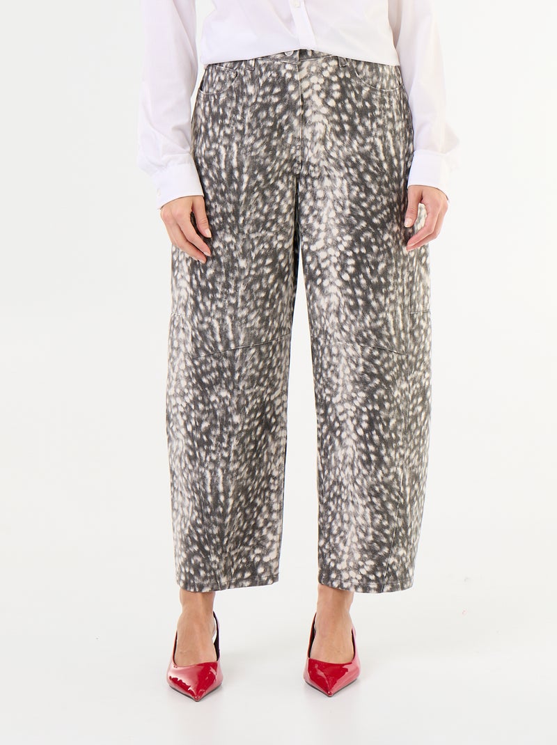 Denim broek met motief in ballonmodel en hoge taille Grijs - Kiabi