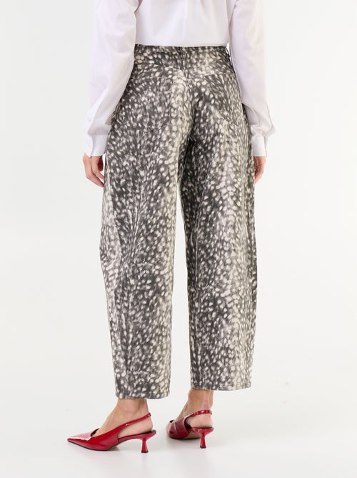 Denim broek met motief in ballonmodel en hoge taille - Kiabi