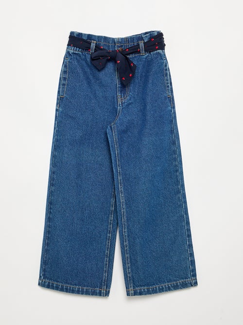 Denim broek met stoffen riem - Kiabi