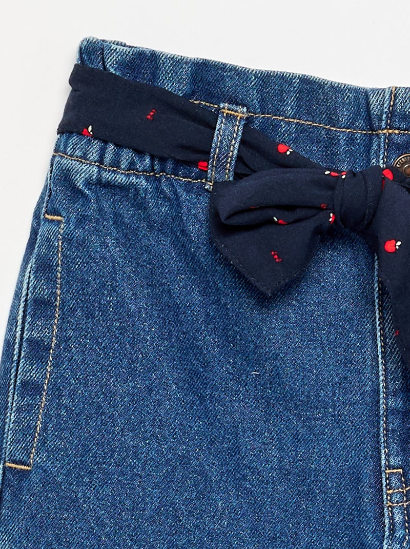 Denim broek met stoffen riem Blauw - Kiabi