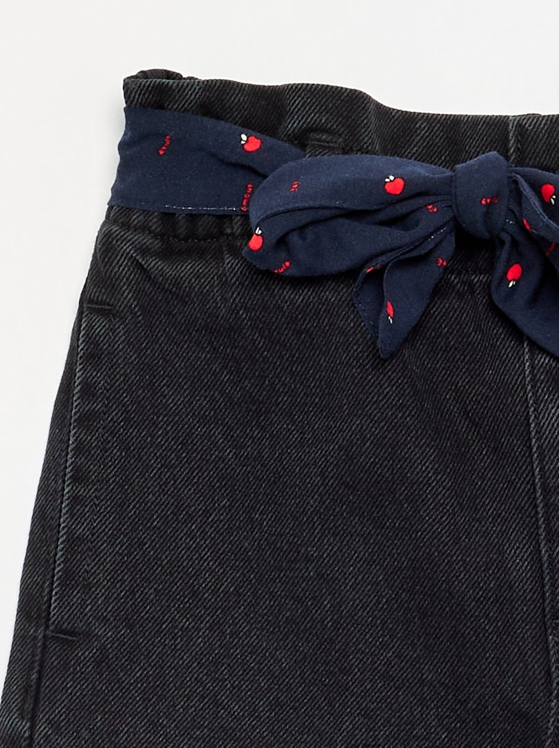 Denim broek met stoffen riem Zwart - Kiabi