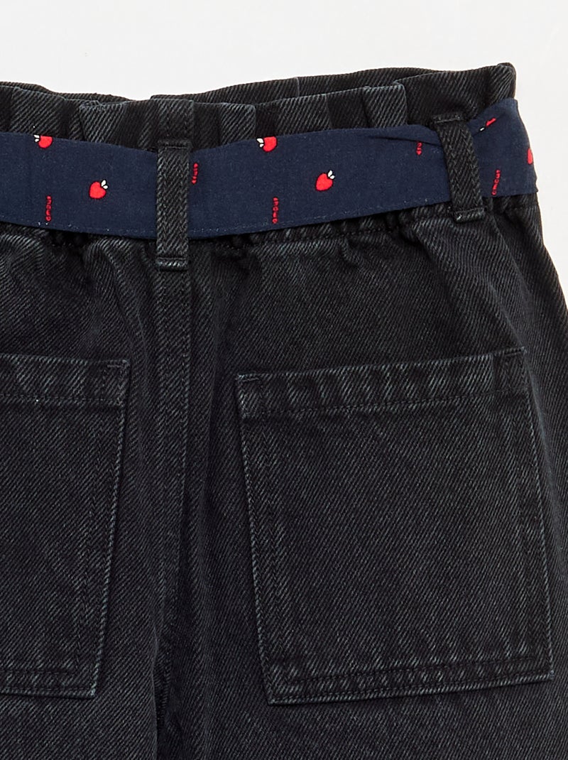 Denim broek met stoffen riem Zwart - Kiabi