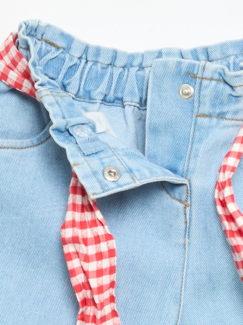 Denim broek met strikceintuur Wit - Kiabi