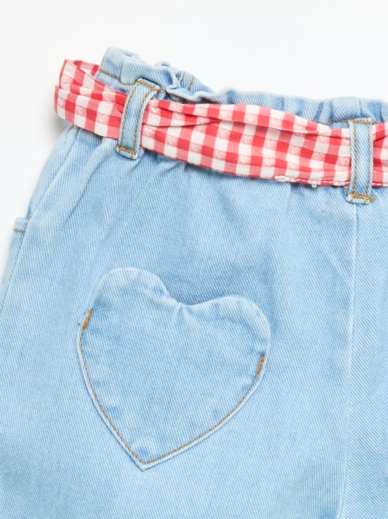 Denim broek met strikceintuur Wit - Kiabi