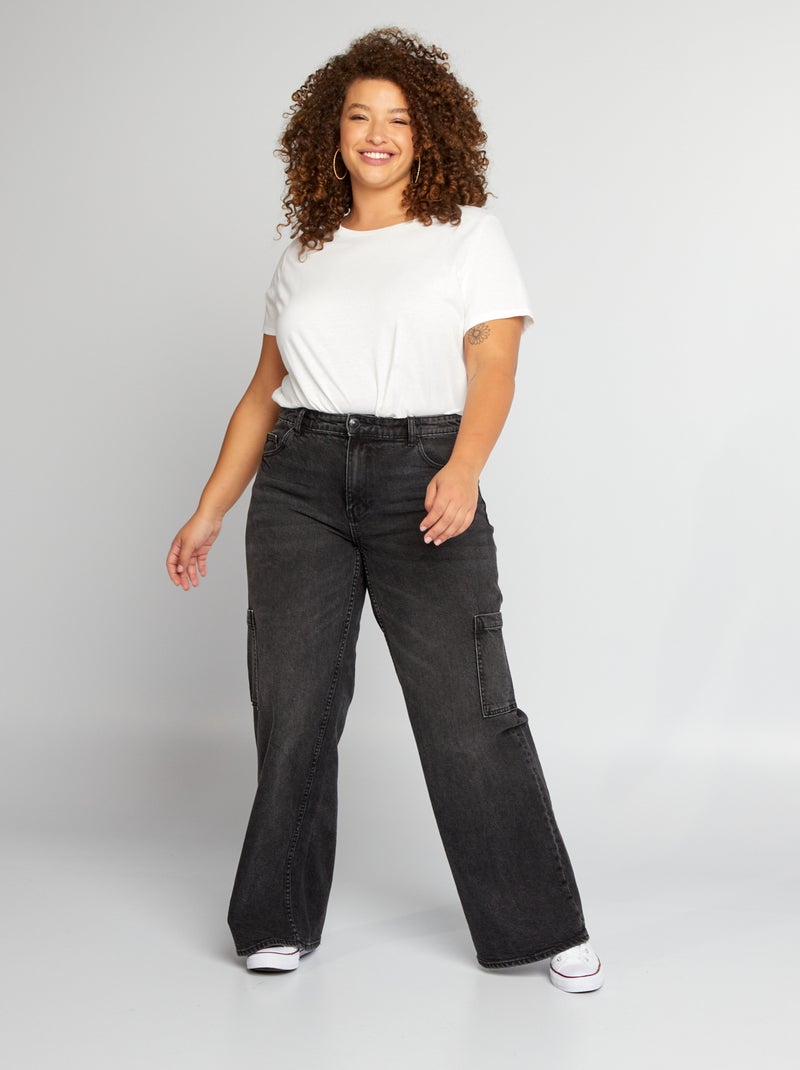 Denim broek met wijde pijpen ZWART - Kiabi