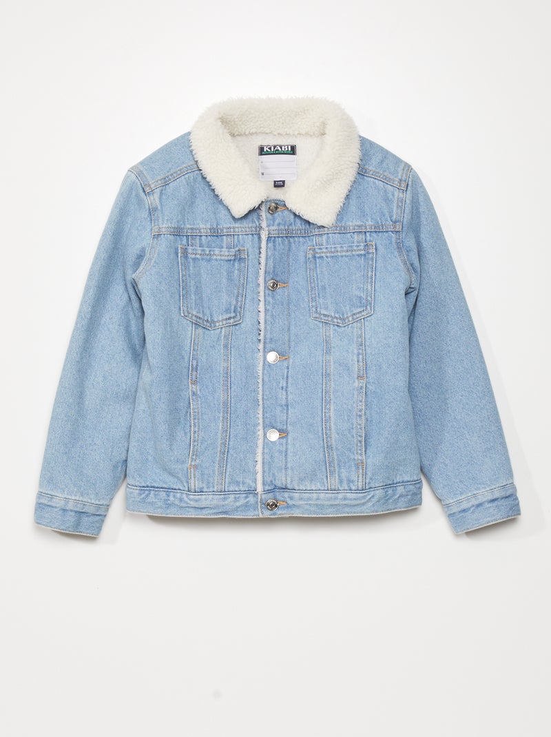 Denim jasje met met schapenvacht effectkraag BLAUW - Kiabi