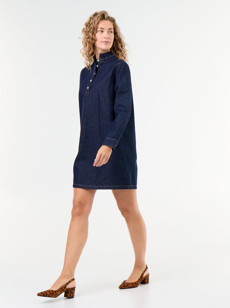Denim jurk met frillkraag Blauw - Kiabi