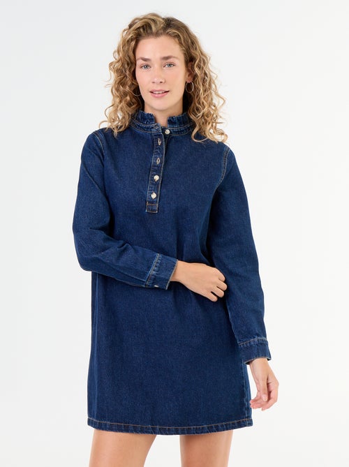 Denim jurk met frillkraag - Kiabi