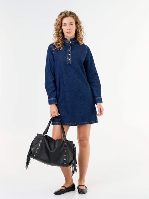 Denim jurk met frillkraag - Kiabi