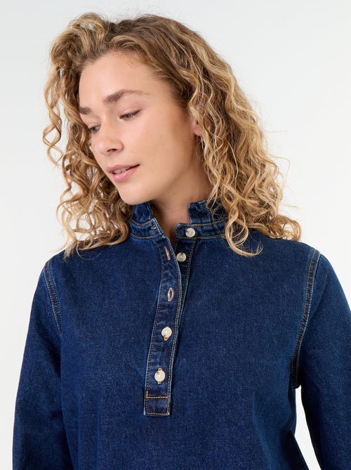 Denim jurk met frillkraag - Kiabi