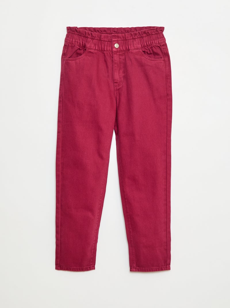 Denim mom-fit broek met hoge taille rood - Kiabi