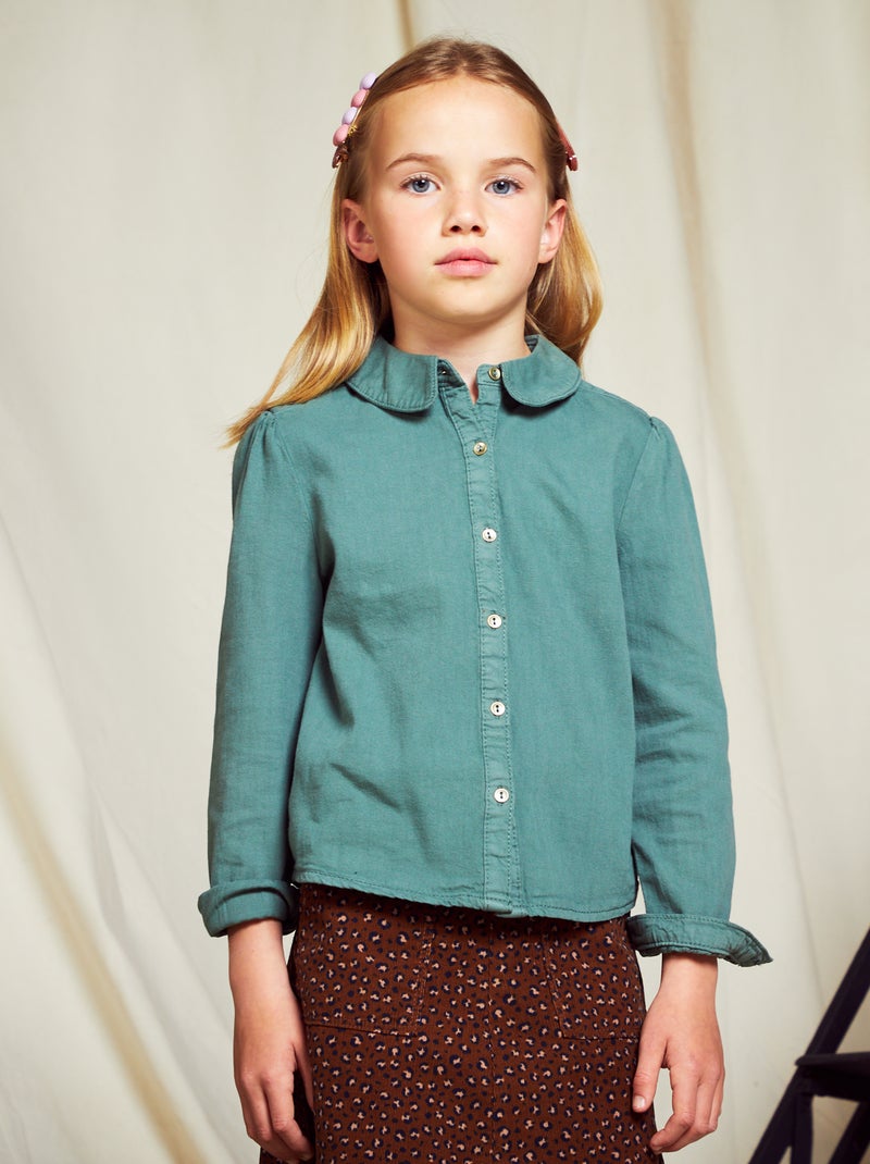 Denim overhemd met lange mouw GROEN - Kiabi