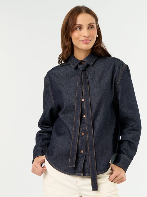 Denim overhemd met lavallièrekraag - Kiabi