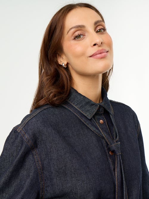 Denim overhemd met lavallièrekraag - Kiabi