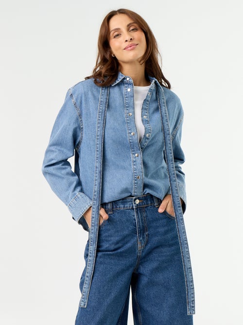 Denim overhemd met lavallièrekraag - Kiabi