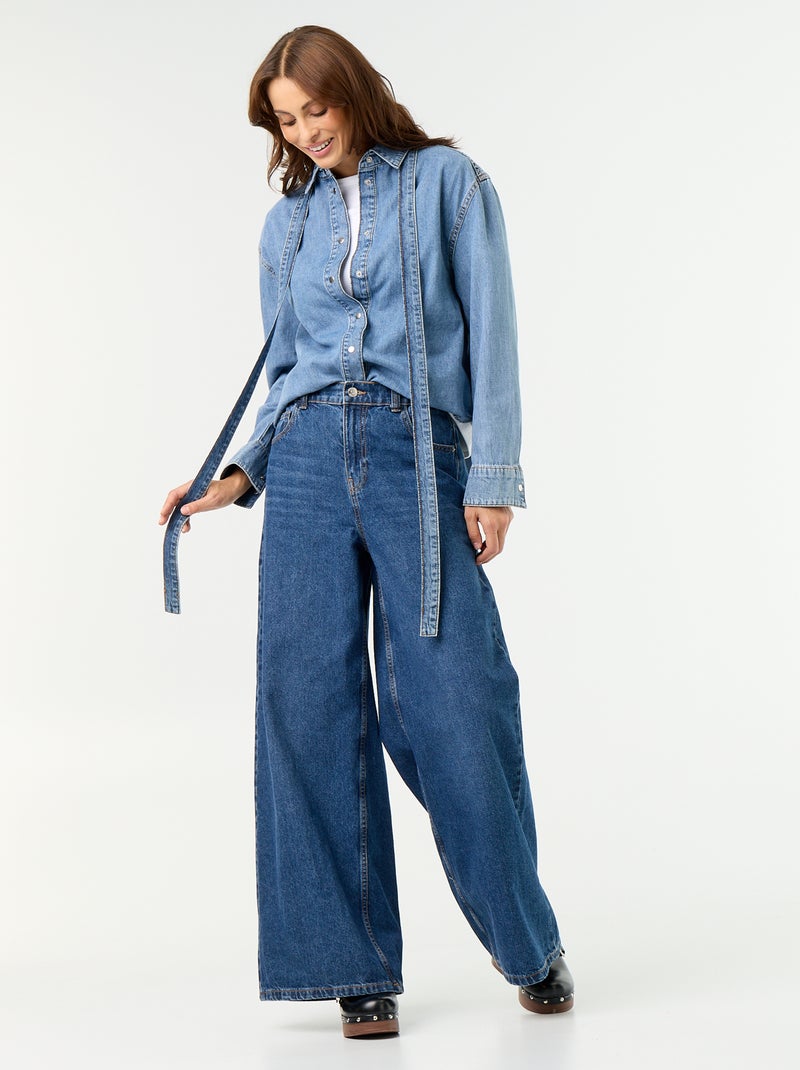 Denim overhemd met lavallièrekraag Blauw - Kiabi