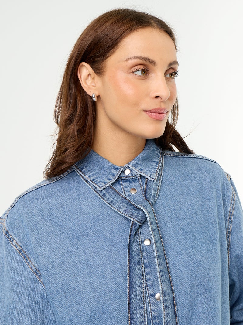 Denim overhemd met lavallièrekraag Blauw - Kiabi