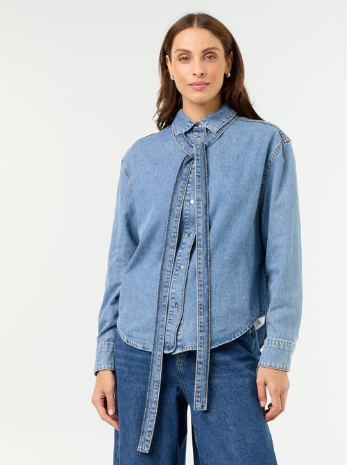 Denim overhemd met lavallièrekraag - Kiabi