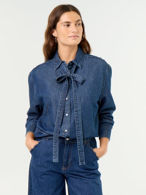 Denim overhemd met lavallièrekraag - Kiabi Denim overhemd met lavallièrekraag - Kiabi