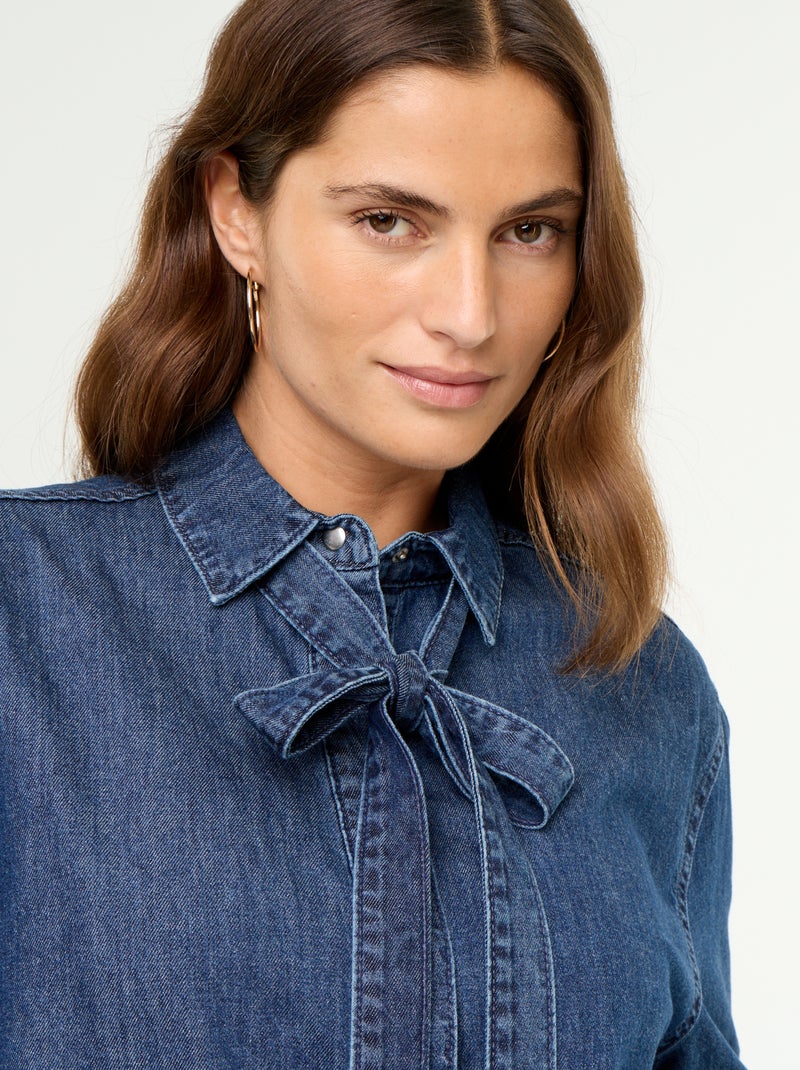 Denim overhemd met lavallièrekraag Blauw - Kiabi