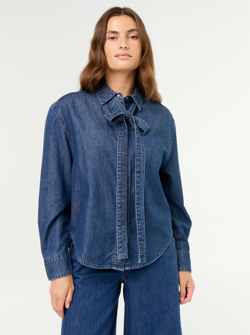 Denim overhemd met lavallièrekraag - Kiabi Denim overhemd met lavallièrekraag - Kiabi