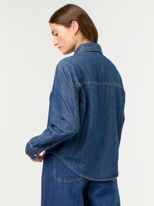 Denim overhemd met lavallièrekraag - Kiabi Denim overhemd met lavallièrekraag - Kiabi