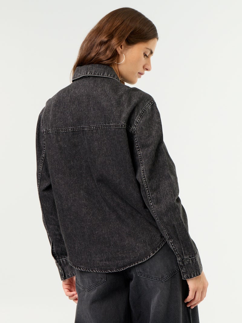 Denim overhemd met lavallièrekraag Zwart - Kiabi