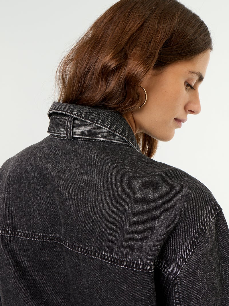 Denim overhemd met lavallièrekraag Zwart - Kiabi