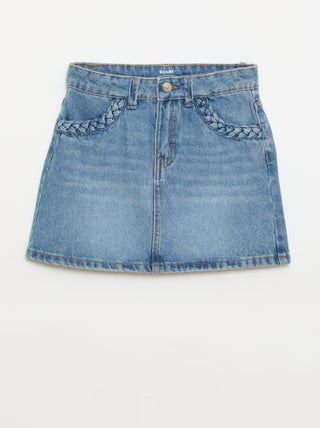 Denim rok met gevlochten zakken