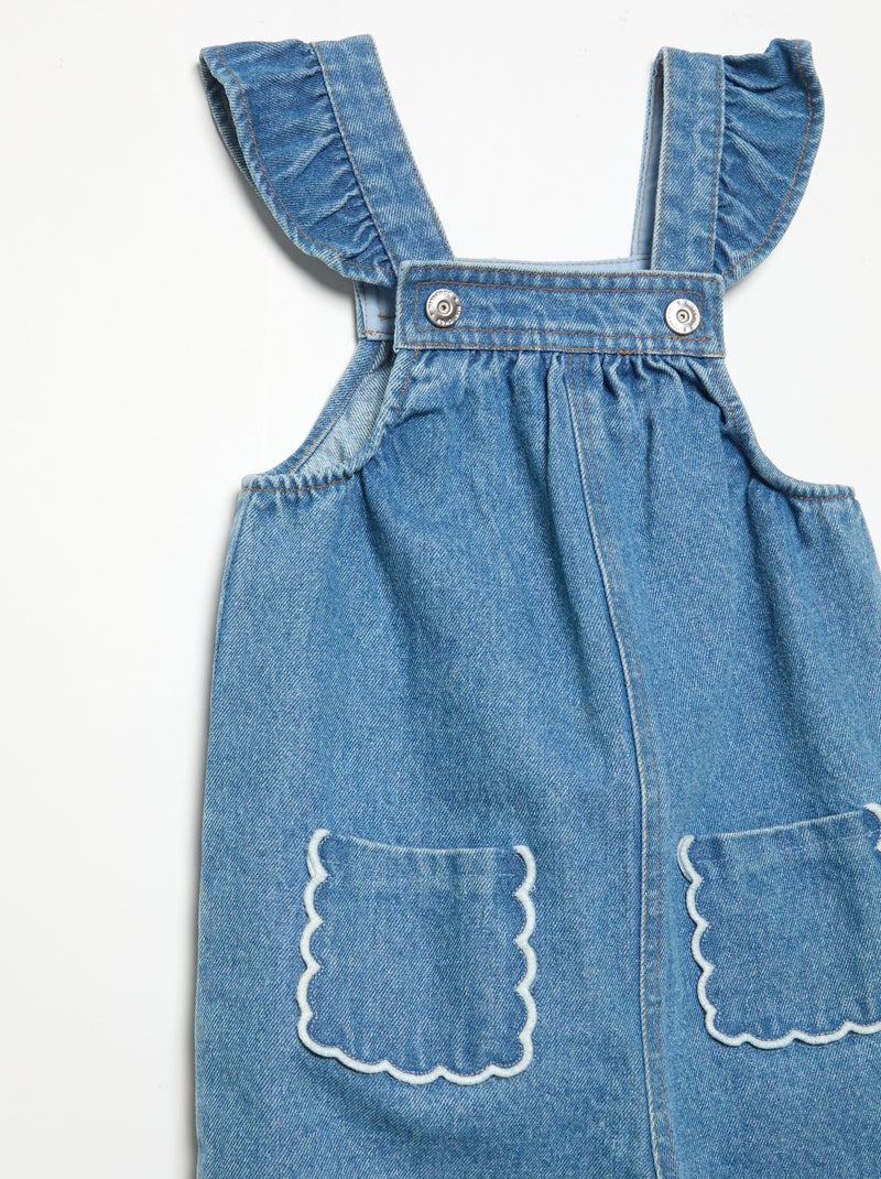 Denim salopette met ruches aan de schouderbanden Blauw - Kiabi