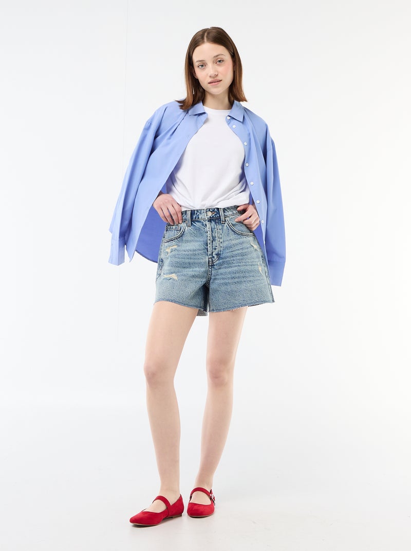 Denim short met destroyed effect Blauw - Kiabi