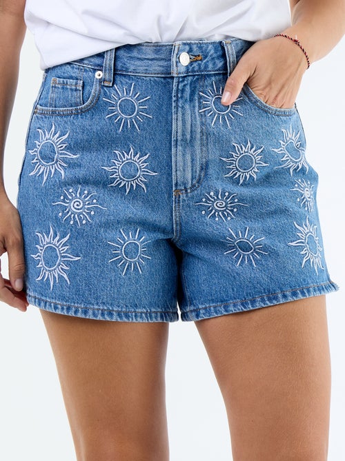 Denim short met geborduurde motieven - Kiabi
