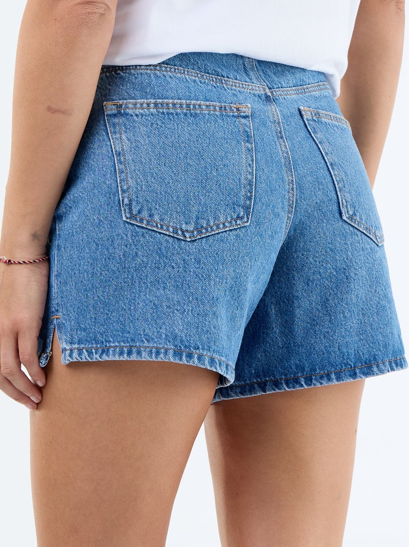 Denim short met geborduurde motieven Blauw - Kiabi