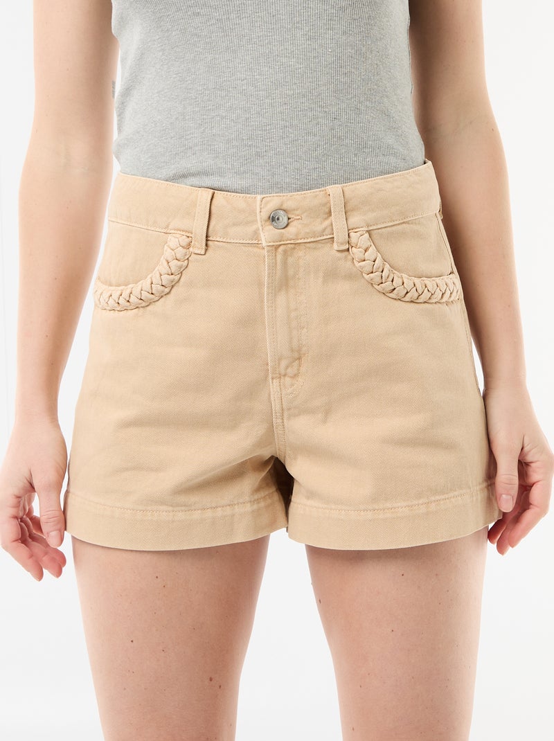 Denim short met gevlochten zakken Biege - Kiabi