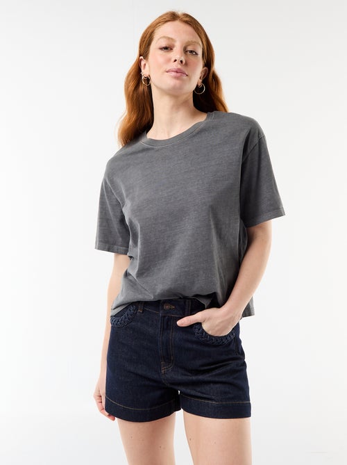 Denim short met gevlochten zakken - Kiabi