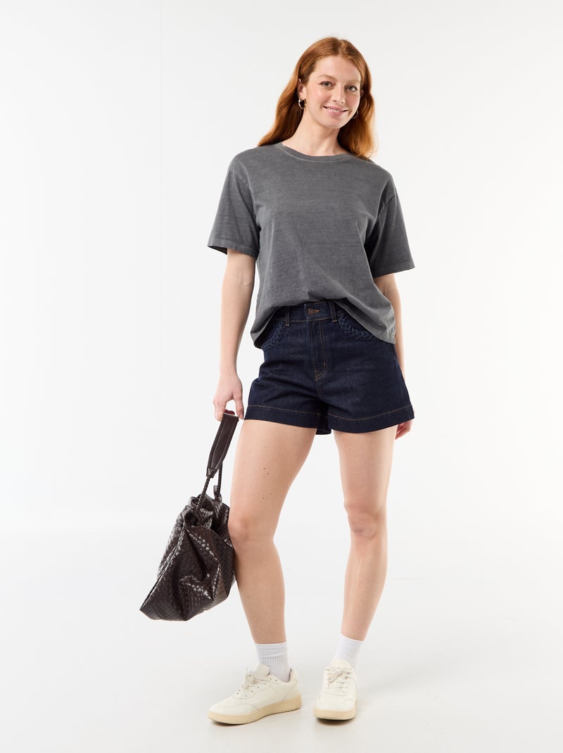 Denim short met gevlochten zakken Blauw - Kiabi