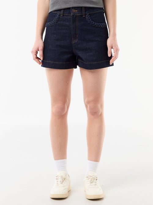 Denim short met gevlochten zakken - Kiabi