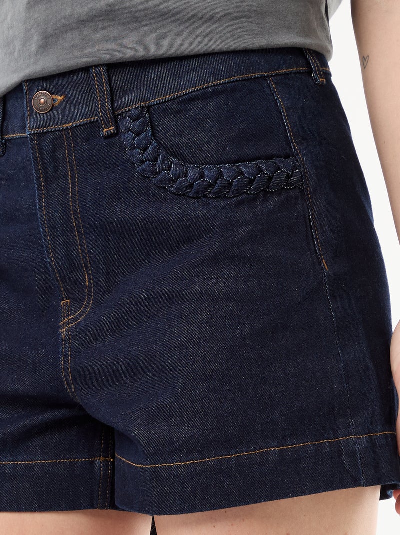 Denim short met gevlochten zakken Blauw - Kiabi