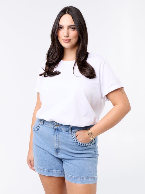 Denim short met gevlochten zakken - Kiabi