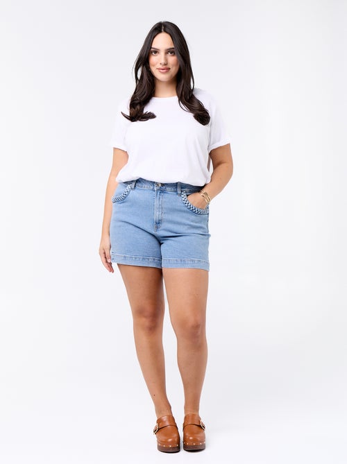 Denim short met gevlochten zakken - Kiabi