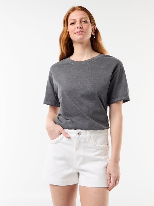 Denim short met gevlochten zakken - Kiabi