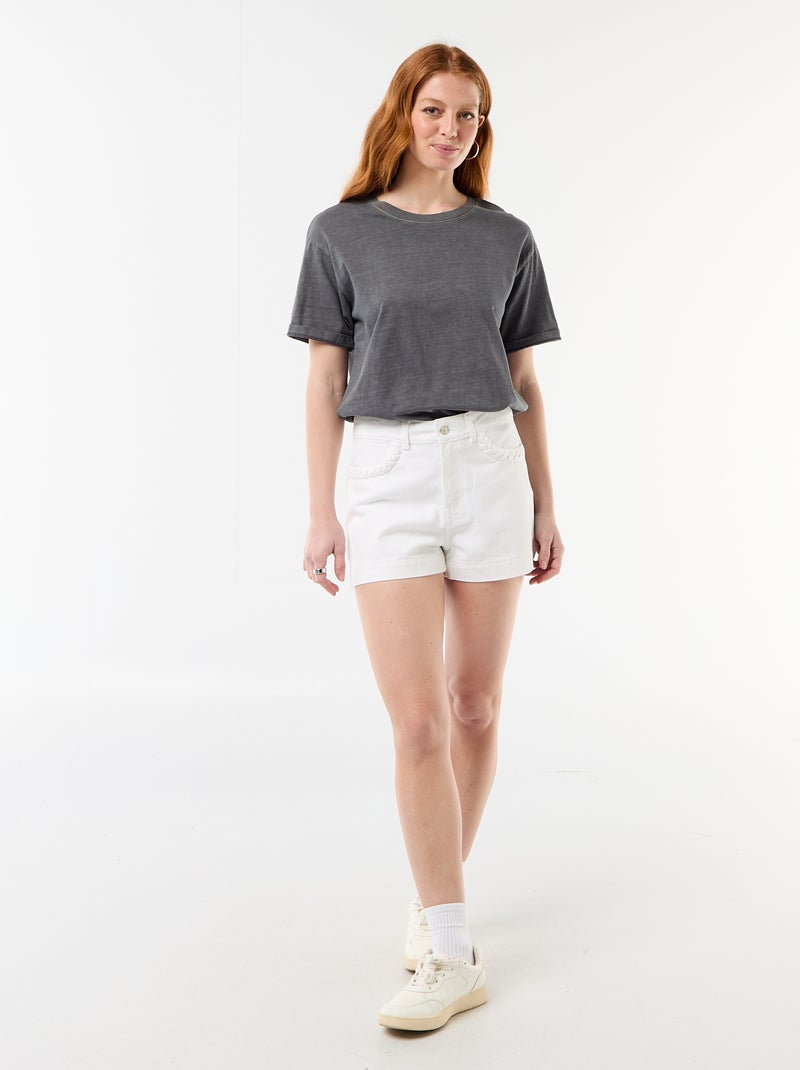 Denim short met gevlochten zakken Wit - Kiabi