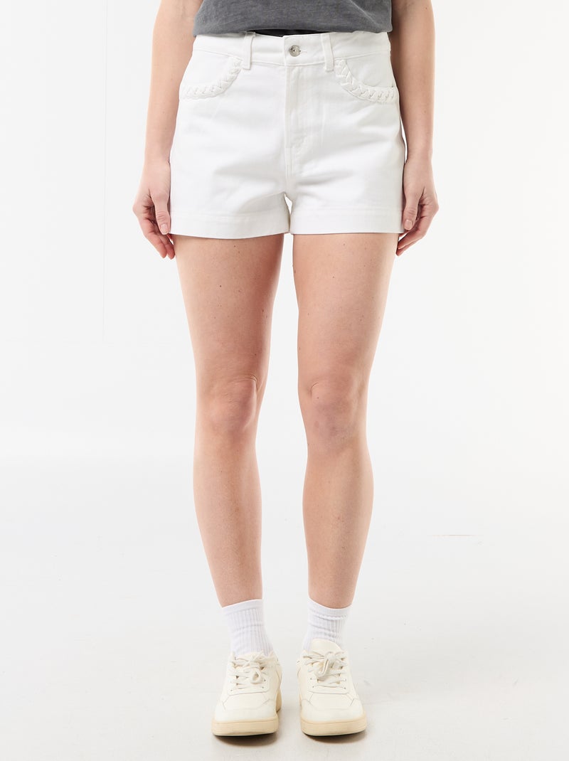 Denim short met gevlochten zakken Wit - Kiabi